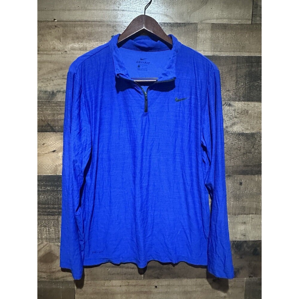 Nike Large Dri Fit Womens 1/4 Zip Heathered Blue Top Long Sleeve